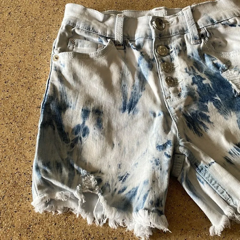 Justice bleach dyed deconstructed cutoff jean shorts
